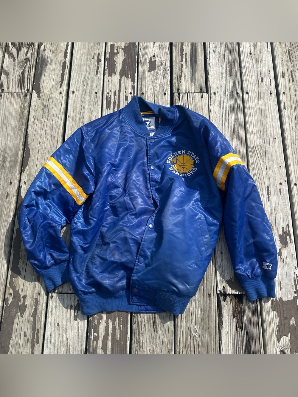 Men's Starter Jacket Golden State Warriors Satin Bomber Men’s Size XXL